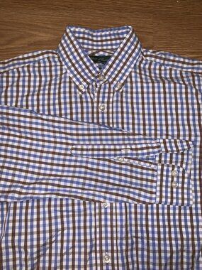 House Of Carrington Legend Mens Button Up LS Shirt Medium Brown Blue Plaid Italy